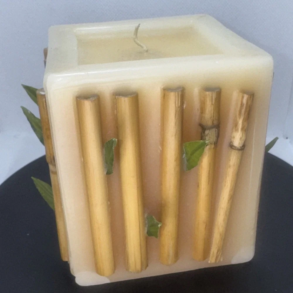 Bamboo Pillar Candle Wrapped Made In USA Square 4